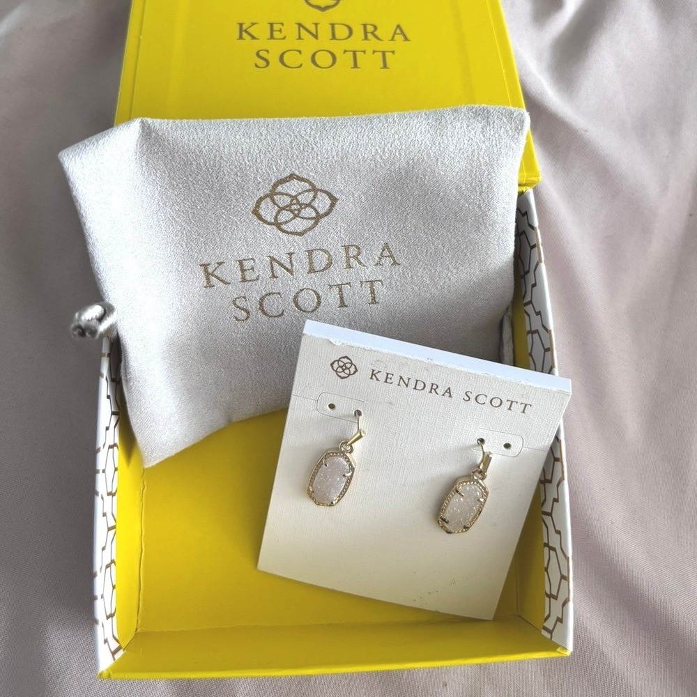Kendra Scott Lee‎ Drop Earrings Gold Platinum Drusy Oval Dainty Jewelry New